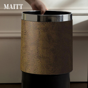 Poubelles rondes en cuir double couche épaissi, vente en gros d'usine, pour la maison, l'hôtel, le salon, le bureau, la cuisine, la chambre, la salle de bain - Product Image 3
