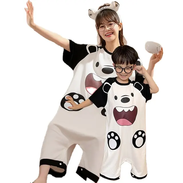 Family Pajamas Jumpsuit Matching Sets Cartoon Parent-child Matching One-Piece Sleepwear Onesie For Kids and Adults