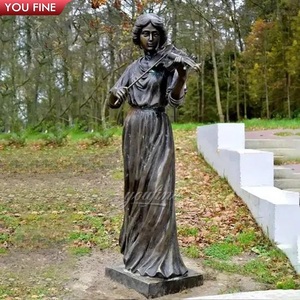 Statue <span class=keywords><strong>de</strong></span> fille en bronze grandeur nature avec violon - Product Image 3