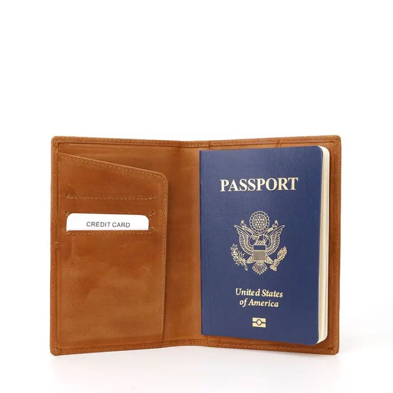 Men Genuine Leather Passport Holder Custom Travel Crazy Horse Leather Passport Holder