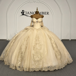 Lsdz008-Pz Luxury Vintage Champagne Gold <b>Quinceanera</b> <b>Dress</b> Sweetheart Corset Lace Applique Sparkly Chiffon 100% Cotton Party - Product Image 6