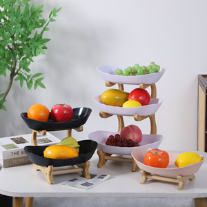 Bandeja de Frutas de Tres Niveles con Marco de Bambú, Bandeja de Aperitivos Multicapa, Decoración de Mesa para el Hogar, Diseño Duradero - Product Image 1