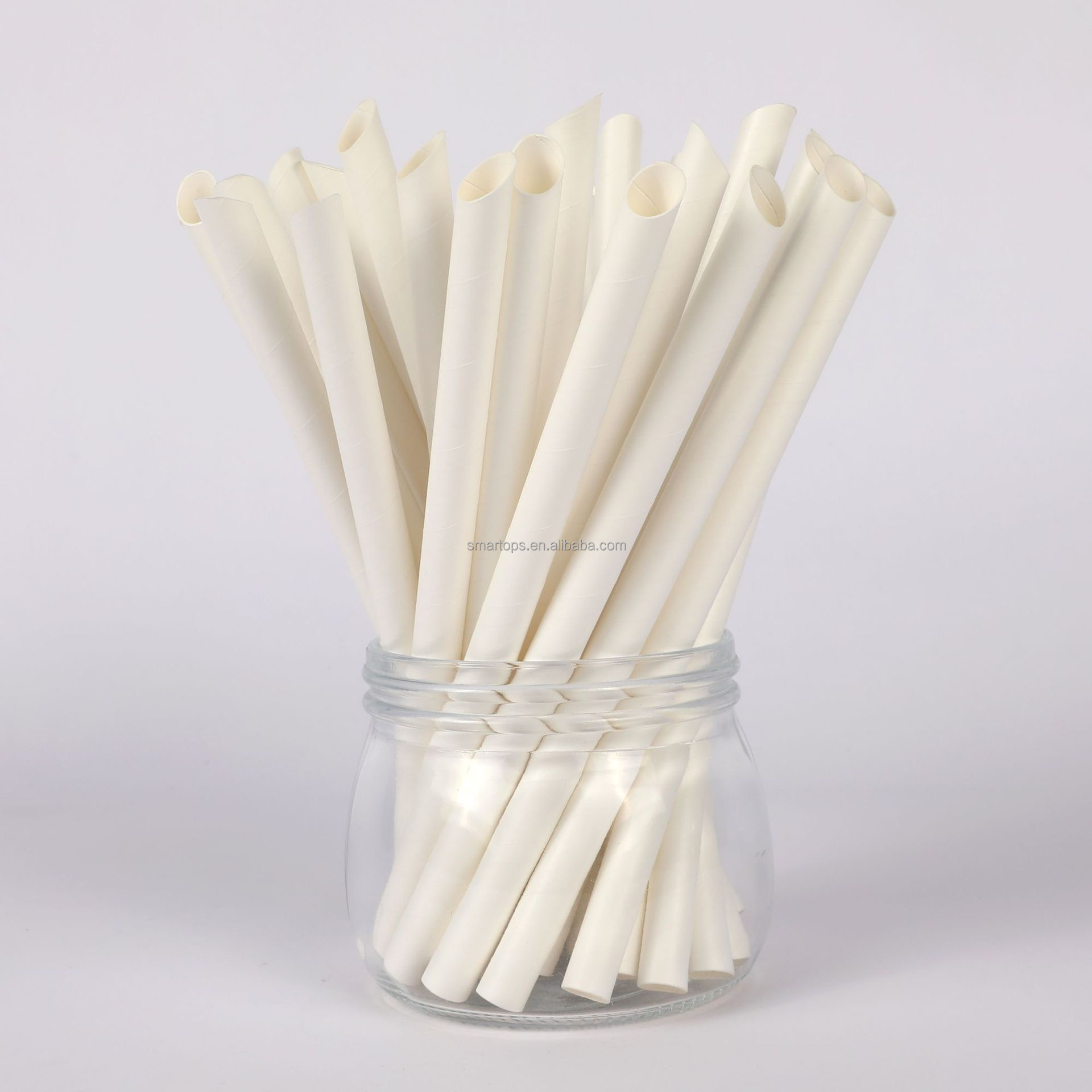 Smartops 6mm*197mm Paper Straws Biodegradable Paper Straws White Biodegradable Straws with Customized Package