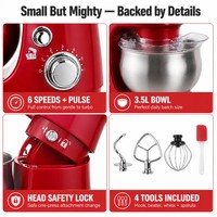 Batteur sur socle Sohef 700W 3,5L, 5 couleurs (rouge, noir, blanc, menthe, marron), machine de cuisine et de pâtisserie, 6 vitesses, contrôle pulsé, bol en acier inoxydable