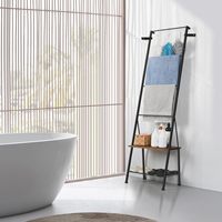 Étagère échelle décorative marron rustique avec crochets, style ferme, support autoportant en métal pour couvertures et serviettes, rangement pour salon