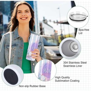 Gobelet à sublimation 20 oz Skinny Straight Glitter Blanks Lot de 25 avec couvercle individuellement - Product Image 4