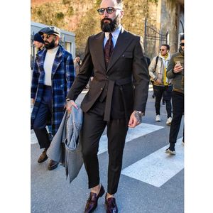 Nuevo traje Homme marrón hombres trajes con cinturón blazer para hombres esmoquin novio Casual boda graduación Slim Fit Street Wear <span class=keywords><strong>2</strong></span> uds conjuntos - Product Image 2