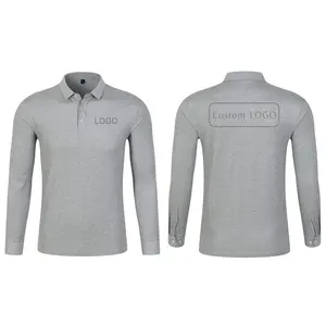 Luxury Work Uniform Custom Logo Embroidery Polo T Shirt Classic Fit Men's Long Sleeve Polo Shirt