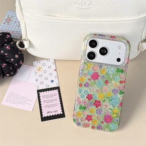 Funda de Teléfono con Diseño de Flores en Degradado Arcoíris para iPhone 17 16 15 14 Pro Max, Brillante, con Purpurina Dorada, Láser, Colorida, Trasera Decorativa para Chicas - Product Image 4