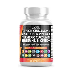 OEM Tout en 1 Vinaigre de cidre de pomme Curcuma Curcumine Berbérine Supplément à la Cannelle de Ceylan Capsule de Cannelle de Ceylan biologique