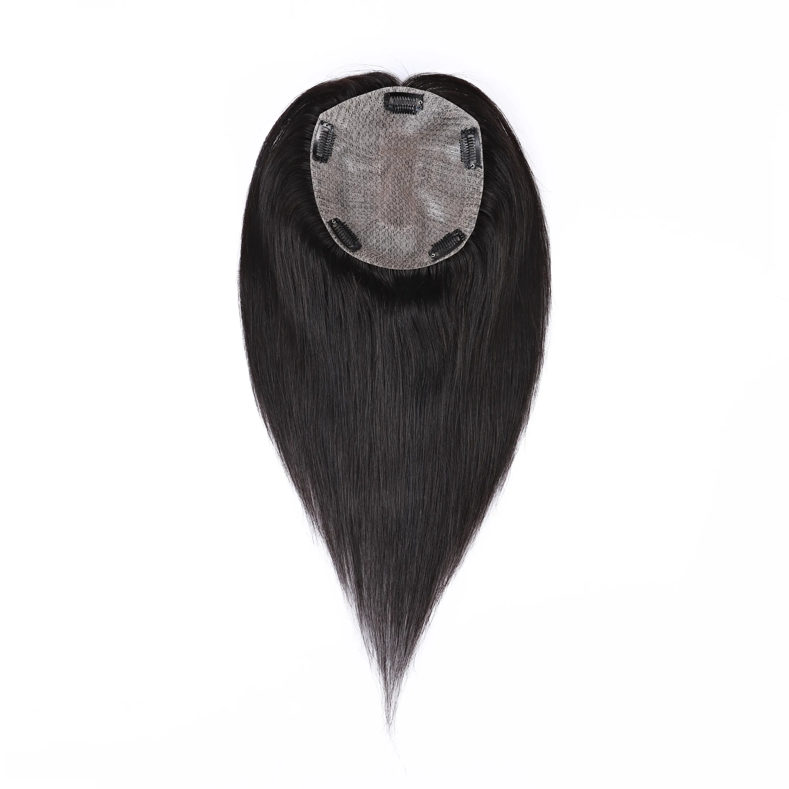 9A 100% Human Hair Topper Silk Base Clip in Straight Hairpiece Human Hair Topper Wig