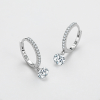 Boucles d'oreilles créoles populaires en argent sterling 925 avec pendentif cercle en zircon et diamant simulé, vente en gros