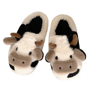 New Design Plush Cow Slippers Wholesale Plush Animal Cow Slippers Custom Plush Animal Indoor Shoes Cow Slippers