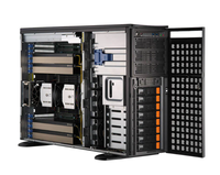 Serveur GPU en tour SYS-741GE-TNRT avec processeurs Intel Xeon de 5e/4e génération, 4 GPU pleine largeur double largeur, 8 baies