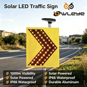 Panneau de signalisation routière solaire LED OWLEYE avec lumière clignotante, panneau de sécurité routière en aluminium pour les projets de construction de routes <span class=keywords><strong>et</strong></span> autoroutes - Product Image 1