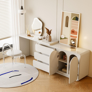 French Cream Style Dressing <b>Table</b> All in One Luxury Makeup Vanity Set with <b>Mirror</b> and Stool Aesthetic Bedroom Furniture - Product Image 4