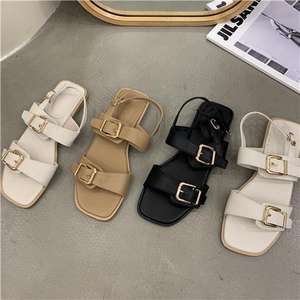 2021ใหม่รองเท้าแตะส้นแบนสไตล์โรมันพร้อมสายรัดรองเท้าชายหาดลึกแบบลำลองหัวเข็มขัดบนริมทะเลสำหรับฤดูร้อน - Product Image 4