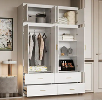 Prima Armoires de luxe en bois sur mesure Combinaison de meubles en bois Chambre à coucher moderne Porte en verre Promenade dans le placard Armoire