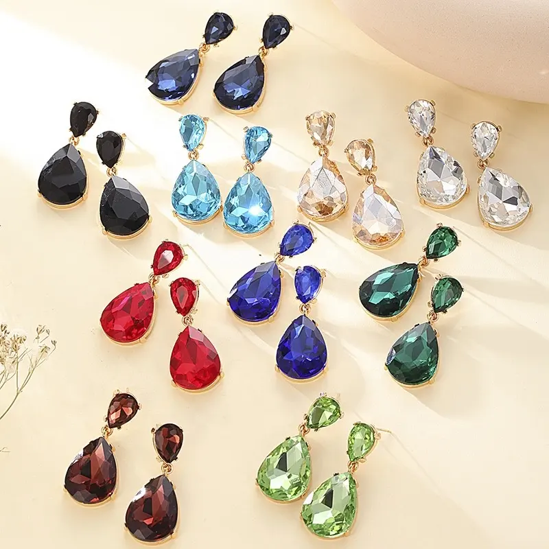 Exquisite gemstone crystal earrings geometric water drop earrings temperament fashion women's earrings