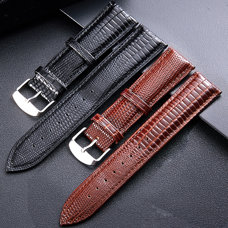 22mm Black Genuine Leather Watchband Tail Lizard Grain, Lightly Padded Replacement Watchstrap That Brings New Life to Any Watch