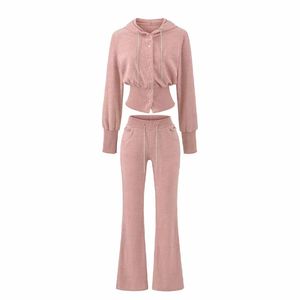 Conjunto Casual de Verano para Mujer de Dos Piezas con Sudadera con Cintura Ajustada y Pantalones Acampanados con Puños Acanalados de Poliéster Transpirable - Product Image 3