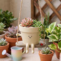 Pot de fleurs suspendu en résine avec visage souriant mignon, bras et jambes, pour jardin, cour, balcon, décoration extérieure