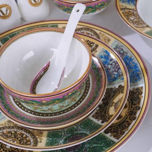 Family Luxury Western Bone China Porcelain <b>Dinnerware</b> Set with Plate Bowl European Color - Product Image 3