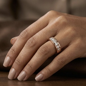Anillo de Eternidad de Diamantes Cultivados en Laboratorio de Alta Calidad, Oro Rosa de 10K, Anillo de Compromiso Hecho a Mano para Mujer, Regalo de Joyería - Product Image 1