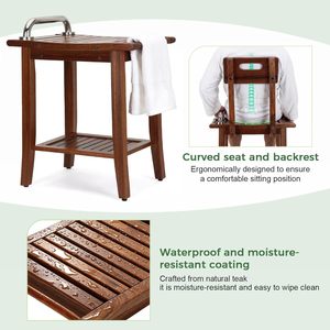 Tabouret de douche en teck avec dossier, rangement double couche, siège antidérapant pour personnes âgées - Product Image 4