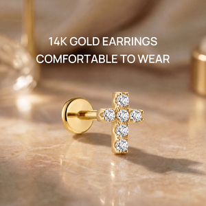 CANNER Luxe Boucles d'oreilles minimalistes en or massif 14K avec zircon et dos plat en titane G23, bijoux de piercing sûr pour cartilage, sans nickel - Product Image 5