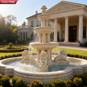 <span class=keywords><strong>Fontaine</strong></span> en marbre beige sculptée à la main YOUFINE avec colonnes en spirale et bassin à quatre feuilles <span class=keywords><strong>pour</strong></span> jardin de villa de luxe - Product Image 2