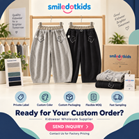 Smiledotkids Pantalons de jogging personnalisés pour enfants, gris, broderie animale, taille à bouton, doux, OEM ODM, pour tout-petits garçons et filles, vente en gros