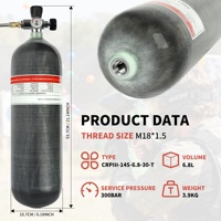 Bouteille d'air de plongée TUXING haute pression 6,8 L 4500 psi 300 bar 30 MPa en fibre de carbone composite enveloppée avec valve de remplissage