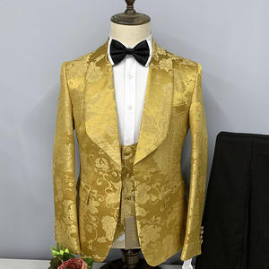 Traje de 3 Piezas para <span class=keywords><strong>Hombre</strong></span> con Solapa de Chal Jacquard Floral Blanco y Emblema de Logotipo Personalizado, para Boda o Fiesta de Graduación, con Bolsillo con Solapa y Ribete de Satén - Product Image 4