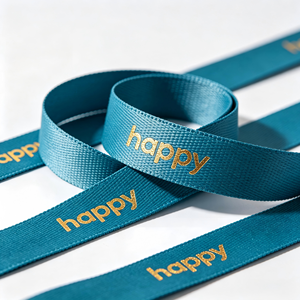 Light Blue Grosgrain <b>Ribbon</b> 1-1/2 Inch Gold Foil Printed Happy Text Single Face Gift Packaging Decorative Trim - Product Image 5