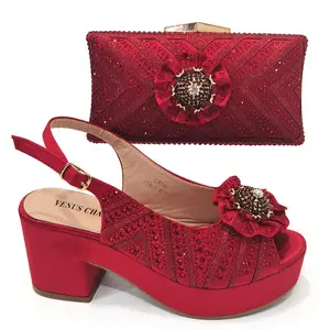 女式红色鞋鞋配套包套装拖鞋婚礼非洲风格手提包女式奢华设计师包