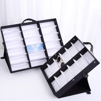 Boîte de présentation pour 18 paires de lunettes de soleil noires, conteneur de rangement pour lunettes avec couvercle anti-poussière, étui organisateur, présentoir de rangement pour lunettes
