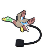 Capuchons de paille en silicone 10MM à thème chasse en plein air, motif cerf 2D, réutilisables, anti-poussière, breloques pour pailles à boire