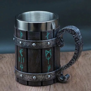 Venta al por mayor de jarras de <span class=keywords><strong>cerveza</strong></span> de acero y madera restaurante vikingo bebiendo <span class=keywords><strong>cerveza</strong></span> y jarras de vino con asa para vajilla Bar Accesorios - Product Image 6