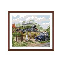 Kit de Broderie au Point de Croix NKF « Train à Vapeur Rétro » Souvenirs d'Enfance pour Adultes Débutants – Décoration Rurale Faite Main DIY