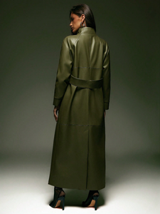 Abrigo Largo de Cuero Sintético Vintage para <span class=keywords><strong>Mujer</strong></span>, Cortavientos, Antiarrugas, Ropa de Abrigo de Invierno - Product Image 2