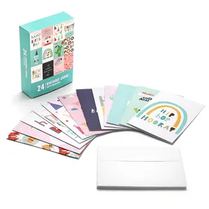 批发定制有趣的什锦贺卡，印刷散装空白盒设置生日快乐卡与信封