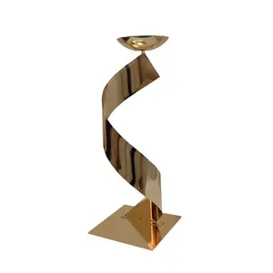 Wedding Centerpiece Gold electroplate S ribbon shape Metal Vase Flower Stand Holders Chandelier for Reception Tables