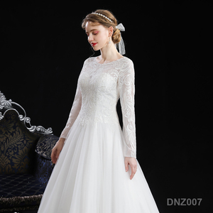 <span class=keywords><strong>Vestido</strong></span> de <span class=keywords><strong>Novia</strong></span> <span class=keywords><strong>Civil</strong></span> de Lujo, Estilo Real, con Espalda de Encaje Blanco, Línea A, Manga Larga, para Boda Musulmana - Product Image 2