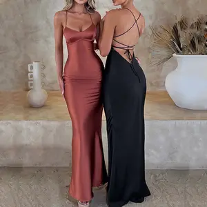Backless Bodycon Party Prom Long Dress Sexy Slim Elegant V Neck Sling Backless Mermaid Evening Gown Dresses for Ladies and Women