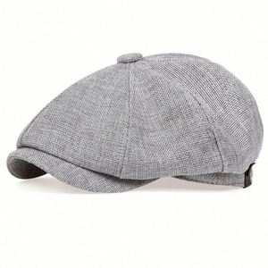 Wholesale Vintage <b>Flat</b> <b>Cap</b> Hat 8 Panel Newsboy <b>Cap</b> Summer Breathable Linen Newsboy <b>Cap</b> <b>Men</b> - Product Image 5