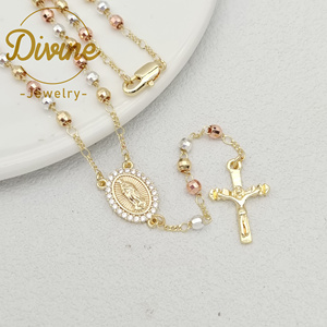 Collar de Rosario Religioso de Latón de Alta Calidad, Chapado en Oro de 14K, con Cuentas de Circonio de 4mm, para Mujeres y Niños, Ideal para Fiestas - Product Image 6