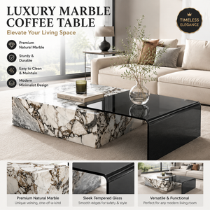 Tavolino da Caffè in Marmo Architettonico <span class=keywords><strong>Bianco</strong></span> <span class=keywords><strong>e</strong></span> <span class=keywords><strong>Grigio</strong></span>, in Pietra Naturale con Vetro, <span class=keywords><strong>Tavolo</strong></span> Centrale Basso H30 per Soggiorno di Lusso <span class=keywords><strong>e</strong></span> Villa - Product Image 1