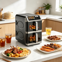 Friteuse à air double cuve Vasion 5.6L+5.6L avec fenêtre de visualisation, électrique, pour usage domestique et VR, 2 paniers de friture indépendants, double zone numérique