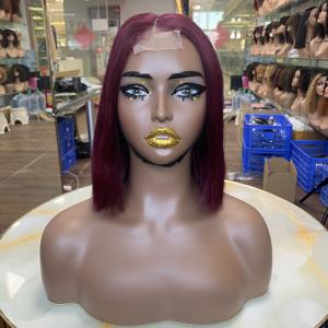 # Perruque Lace Closure 2x6 en dentelle Kim, couleur 99J Bourgogne, cheveux brésiliens, coupe bob droite 8 pouces, densité 180%, perruque courte coupe bob ultra-lisse - Product Image 2